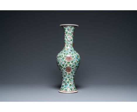 Full title: A Chinese verte biscuit 'peony scroll' vase, MingDescription:H.: 51 cmThe absence of a condition report does not 