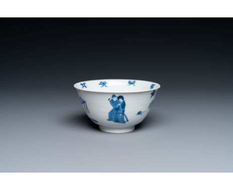 Full title: A Chinese blue and white 'Xi Xiang Ji' bowl, KangxiDescription:Dia.: 12,5 cm - H.: 6,5 cmThe absence of a conditi
