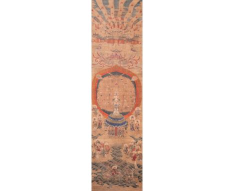 Full title: Chinese school: 'The 33-headed Avalokitesvara', ink and colour on silk, Qing&lt;br&gt;&lt;br&gt;Description:&lt;b
