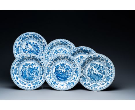 Full title: Six Chinese blue and white lobed dishes, KangxiDescription:Dia.: 25 cmThe absence of a condition report does not 