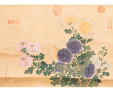 Full title: Chinese school, after and bearing the signature of Jiang Tingxi (1669 - 1732): 'Floral composition', ink and colo