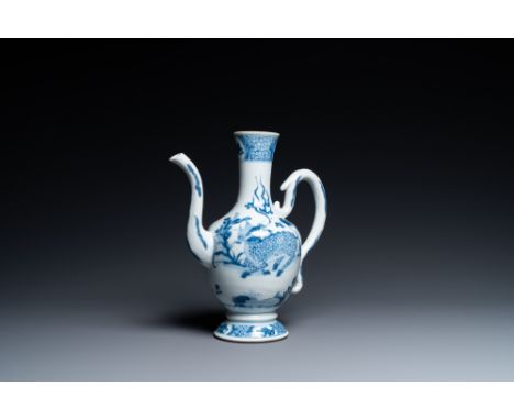 Full title: A Chinese blue and white 'qilin and phoenix' ewer, KangxiDescription:H.: 28 cm - L.: 24,5 cmThe absence of a cond