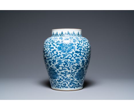 Full title: A Chinese blue and white 'peony scroll' vase, KangxiDescription:H.: 44,5 cmThe absence of a condition report does