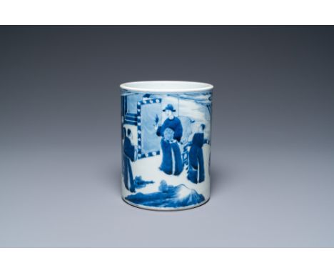 Full title: A Chinese blue and white brush pot, KangxiDescription:H.: 14,5 cm - Dia.: 11,5 cmÊ Condition: (UV-checked)- In qu