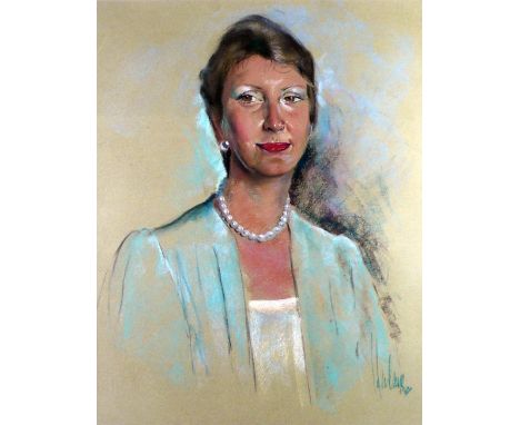 HULME 20TH CENTURY PASTEL DRAWING Head and shoulders of a lady wearing a pearl necklace Signed and dated (19)87 19" x 24 1/2"