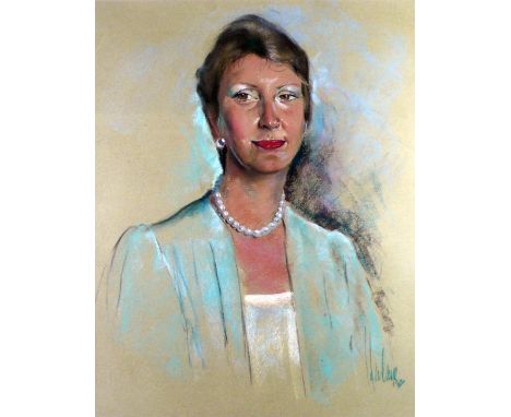 HULME 20TH CENTURY PASTEL DRAWING Head and shoulders of a lady wearing a pearl necklace Signed and dated (19)87 19" x 24 1/2"