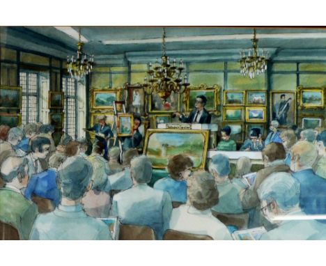 ATTRIBUTED TO ALBIN TROWSKI (1919-2012) DRAWING/WATERCOLOUR, INK PEN  'Sotherby's, Chester' Unsigned  13" x 20"  (33cm x 50.8