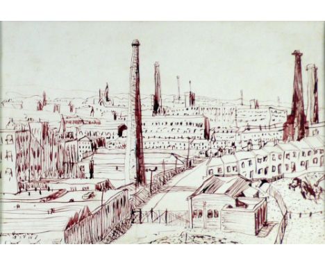 •HAROLD HEMMINGWAY  (1908-1976) PEN AND INK DRAWING  'Rochdale'  Signed and dated 13/5/(19) 58  9 1/2" x 13 1/2" (24cm x 34.3