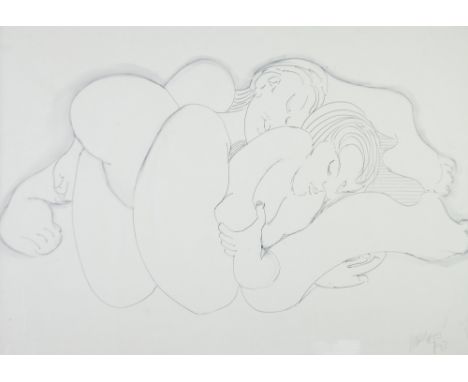 •JOHN THOMPSON (1924-2011) PEN AND WASH DRAWING Two sleeping nude figures Signed and dated (19)92 23" x 31" (58.4cm x 78.7cm)