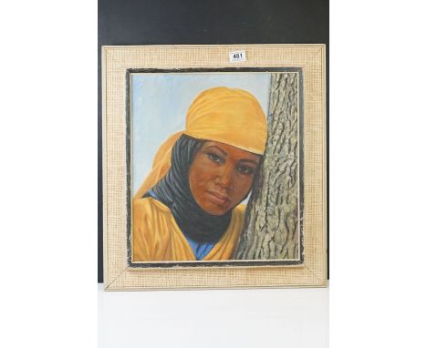 20th century Oil on Canvas Portrait of a Young Middle Eastern Lady in Traditional Clothing, 44cm x 39cm 