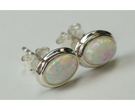 Pair of Silver and Opal Stud Earrings 
