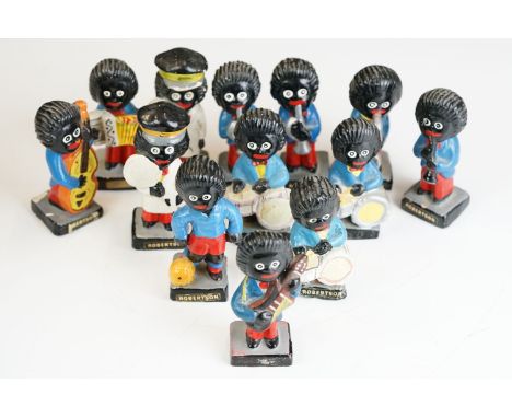 Thirteen Robertson Advertising Plaster Golly Figures including 2 x Lollipop Man, Footballer and 10 x Musicians These items ar