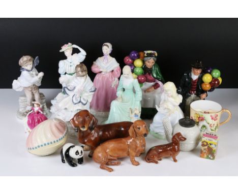 Seven Coalport Figures including The Boy, The Good Girl, Visiting Day,  Beatrice at the Garden Party, Martha, Admiration and 