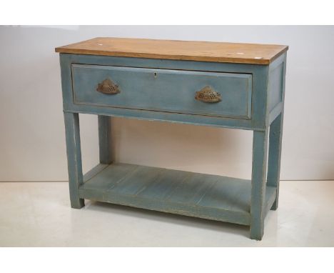 Pine Farmhouse Work Table with drawer and pot shelf below, 90cm long x 73cm high 