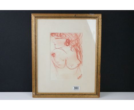 20th century Study Portrait of a nude female in sanguine pastel signed Georgio 