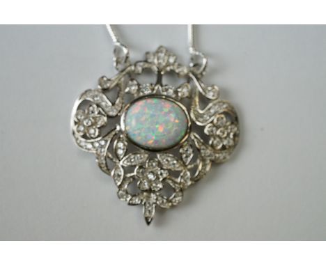 Silver CZ and Opal paneled Pendant Necklace 