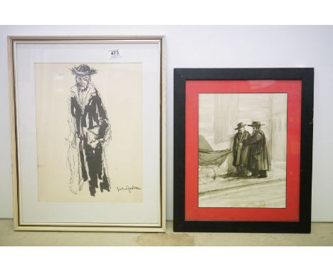 Felix Fabian, Framed Lithograph of a Jewish Man together with a signed Nicholas St John Rosse Print of Rabbis 
