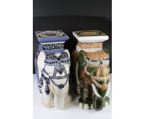 Two Ceramic Elephant Stands / Stools, 45cm high 
