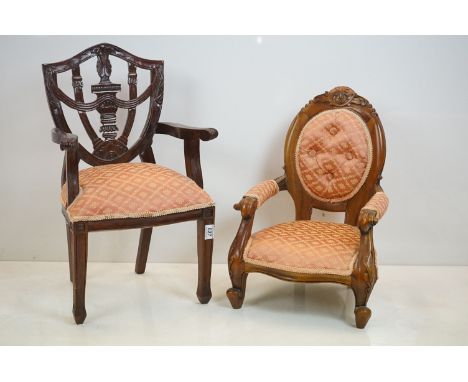 Reproduction George III Shield back Child's Elbow Chair, 47cm wide x 66cm high together with a Reproduction Victorian Button 
