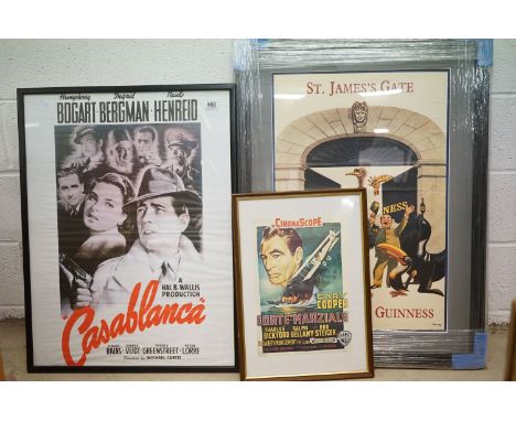 Two Framed and Glazed Reproduction Cinema Posters ' Casablanca ', 80cm x 60cm and ' Corte Marziale ' together with a Framed a