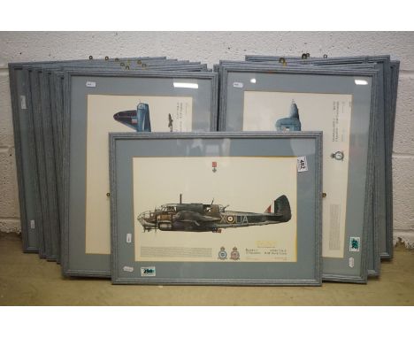 Fifteen Framed And Glazed Royal Air Force / RAF Prints to include The Mosquito F.B.VI (143 Squadron), The Beaufort I (22 Squa