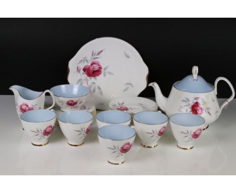 Royal Albert ' Charmaine ' Tea Set comprising Teapot, Milk, Sugar, 6 tea cups, saucers and tea plates plus sandwich plate 