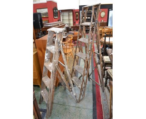 A vintage set of step ladders - The Hatherley Patent Lattistep; another, five tread. (2)
