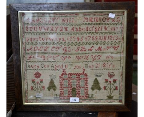 A George III needlework sampler, Lucy Cox aged 11, May 21st 1815