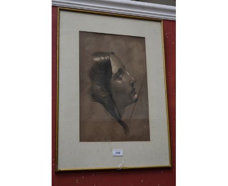 W. Tyler,Portrait of a Young Lady in profile,signed and dated 1872, chalk and charcoal, 27cm x 42cm, framed