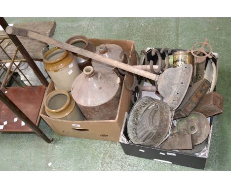 Kitchenalia - vintage jelly mould; cake ring; weighing scales; book stand; wine rack; butter pats; salt glazed storage jars a