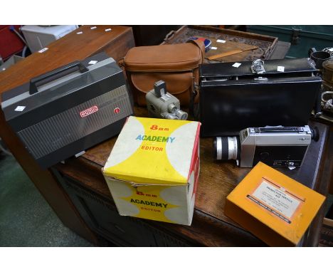 A Canon 814 auto zoom cine camera;  a Eumig  Mk S-709 projector;  splicer, a Hanimex La Rondette slide projector, etc qty