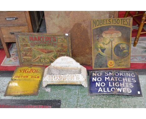 Advertising - enamelled signs - Nobel's 130 Test, Safest Lamp Oil in the World; No Smoking, No Matches, No Lights Allowed; Fi