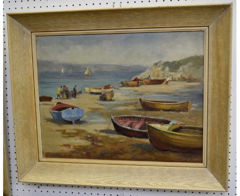 W Clement SmithRowing Boats on the Beachsigned, oil on hardboard panel, 34.5cm x 45cm