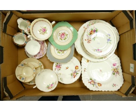 A mixed collection of floral decorated items including: Coalport part tea set, 19th century cups saucers &amp; sugar bowl &am