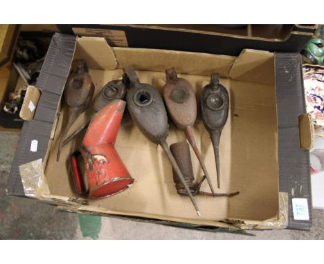 A collection of long reach vintage oil cans: 