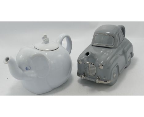 Carltonware Novelty Teapots Austin A30 &amp; Elephant: tallest 14cm(2) 