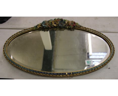 Floral Chalk ware Oval Art Deco Mirror: 64cm at widest 