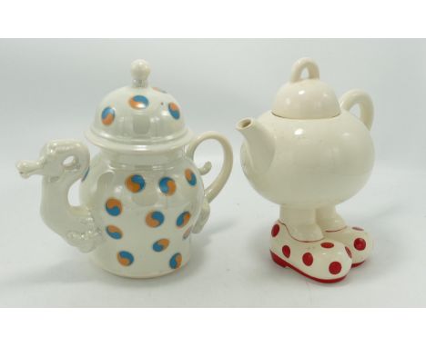 Carltonware Novelty Teapots Polka Dot Shoes &amp; Ying Yang, tallest 20cm(2) 