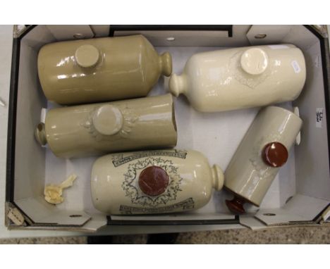 A collection of vintage stoneware foot warmers: 1 Doulton Lambeth example (1 tray). 