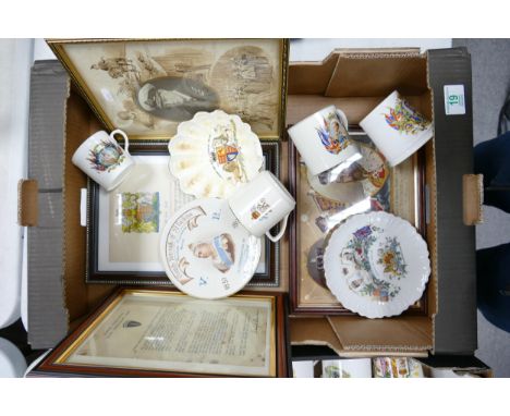 A collection of Royalist Theme Commemorative Mugs, Loving Cups framed prints  etc: 