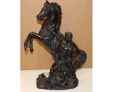 A large bronze figure of a rearing horse and Greek horseman: 40cm in height. 