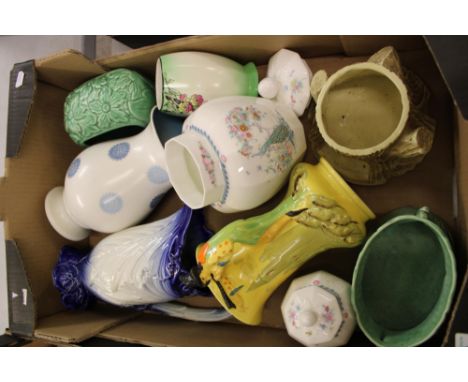 A mixed collection of items to include:  Royal Doulton Temple Jar, Burleigh vase, Art Deco jug etc 