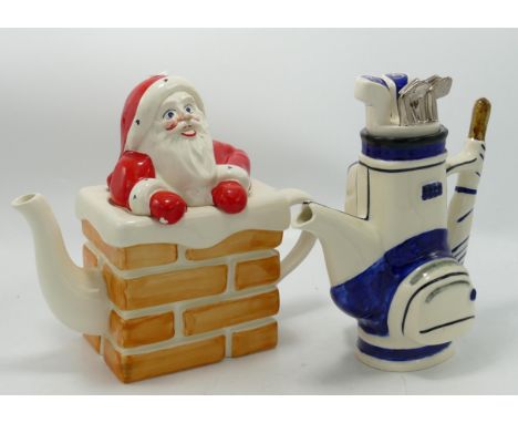 Carltonware &amp; Similar Novelty Teapots Golf Bag &amp; Santa's Chimney, tallest 21cm(2) 