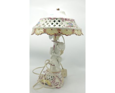 Large Bassano Cherub Theme Lamp Base &amp; Ceramic Shade: height 41cm 