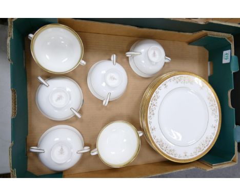 A collection of Royal Doulton Belmont Patterned Dinner plates: together with seconds Clarendon patterned handled cups(12) 