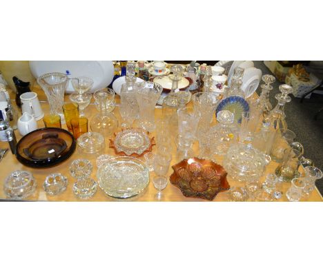 Glassware - a Royal Brierley decanter; other cut and decorative table glass, vases; etc (3)