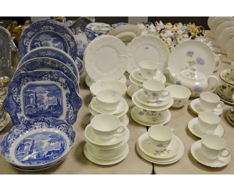 Blue and White Ceramics - a Wedgwood Ice Rose pattern part tea service; a Coalport Countryman's pattern part tea service; Spo