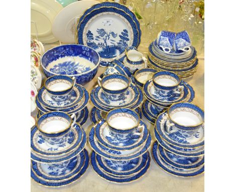 Blue and White Ceramics - a Booth's Real Old Willow pattern part tea service, comprising of side plates, tea cups, etc, qty 