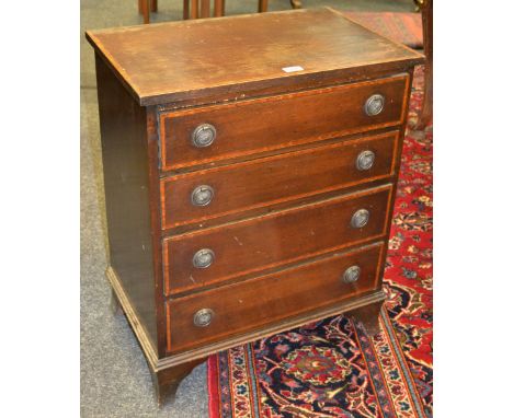 A Sheraton Revival chest of four long crossbanded satin wood inlay drawers, bracket feet