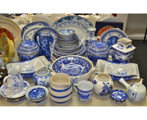 Blue and White Ceramics - Rington's tea caddy, commemorative, meat plates, Oriental ;  etc qty 